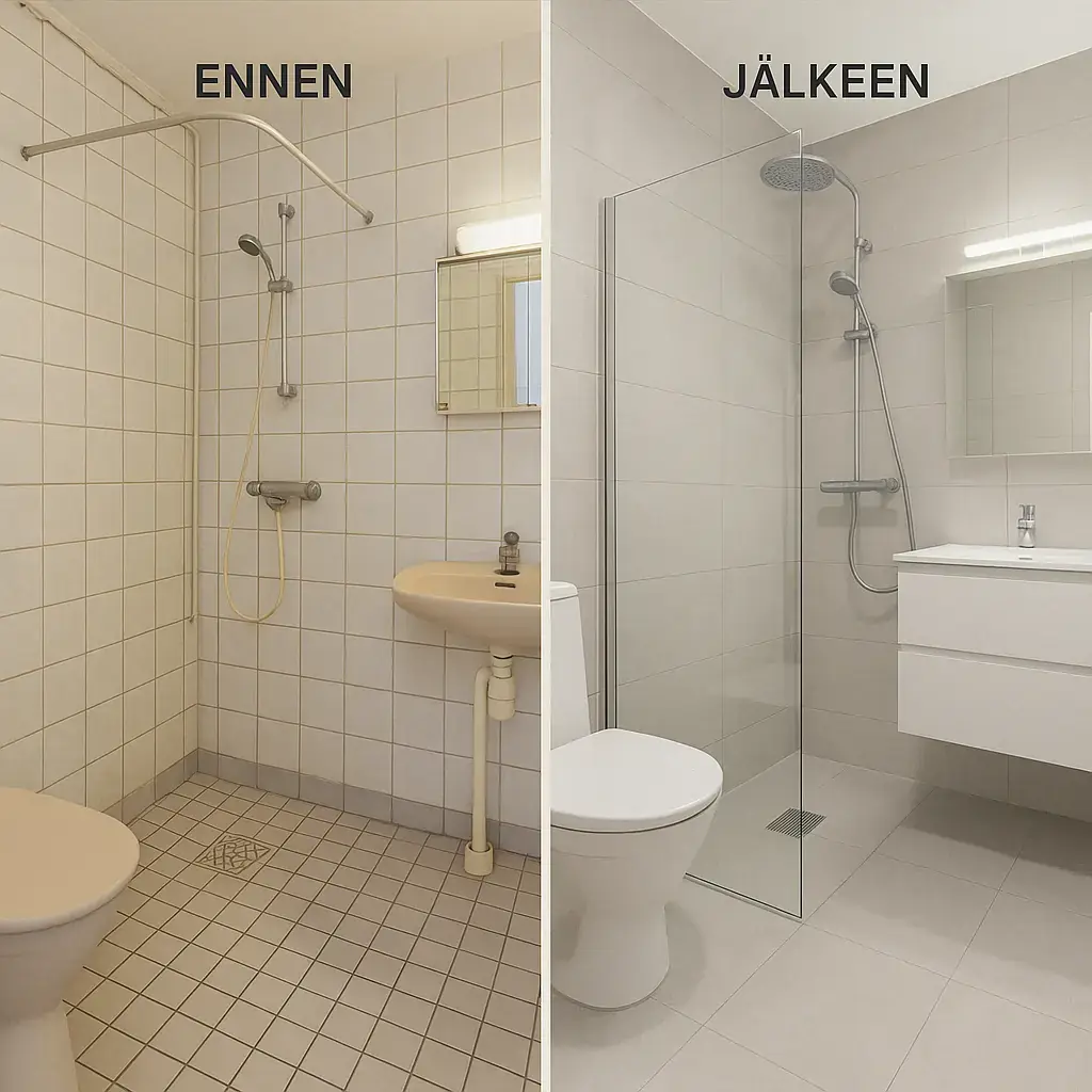 Kylpyhuoneremontti Espoossa, ennen ja jälkeen